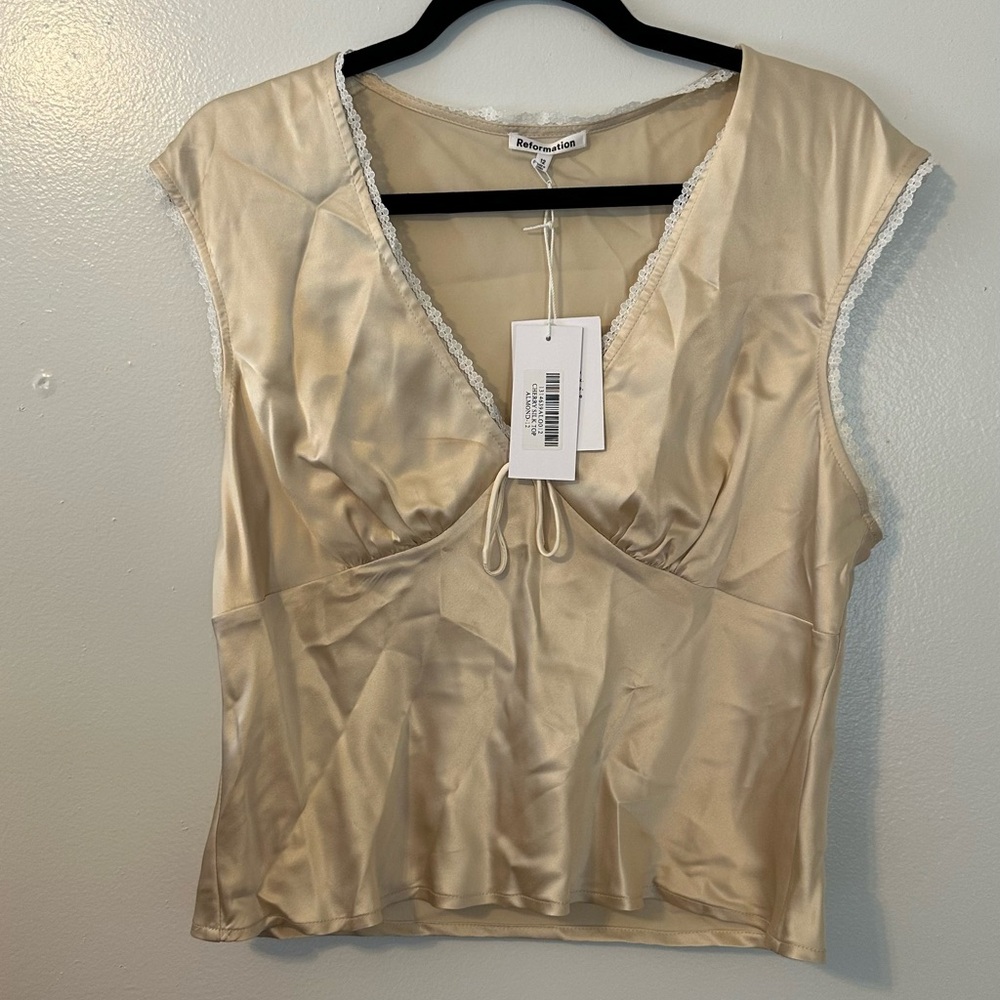 Reformation Cream Satin Chemise